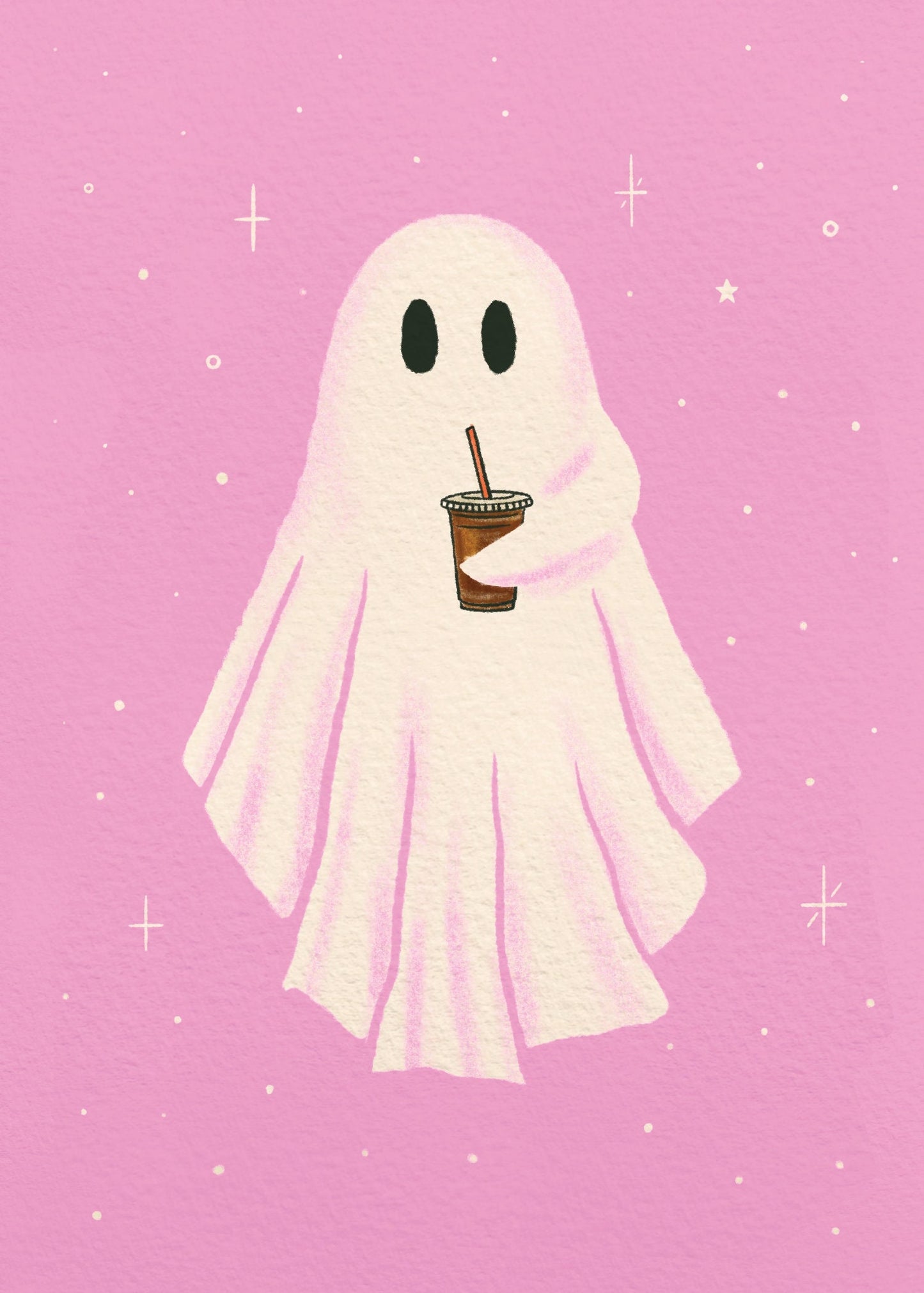 Pink Coffee Ghost | 5x7 Print | Digital Drawing