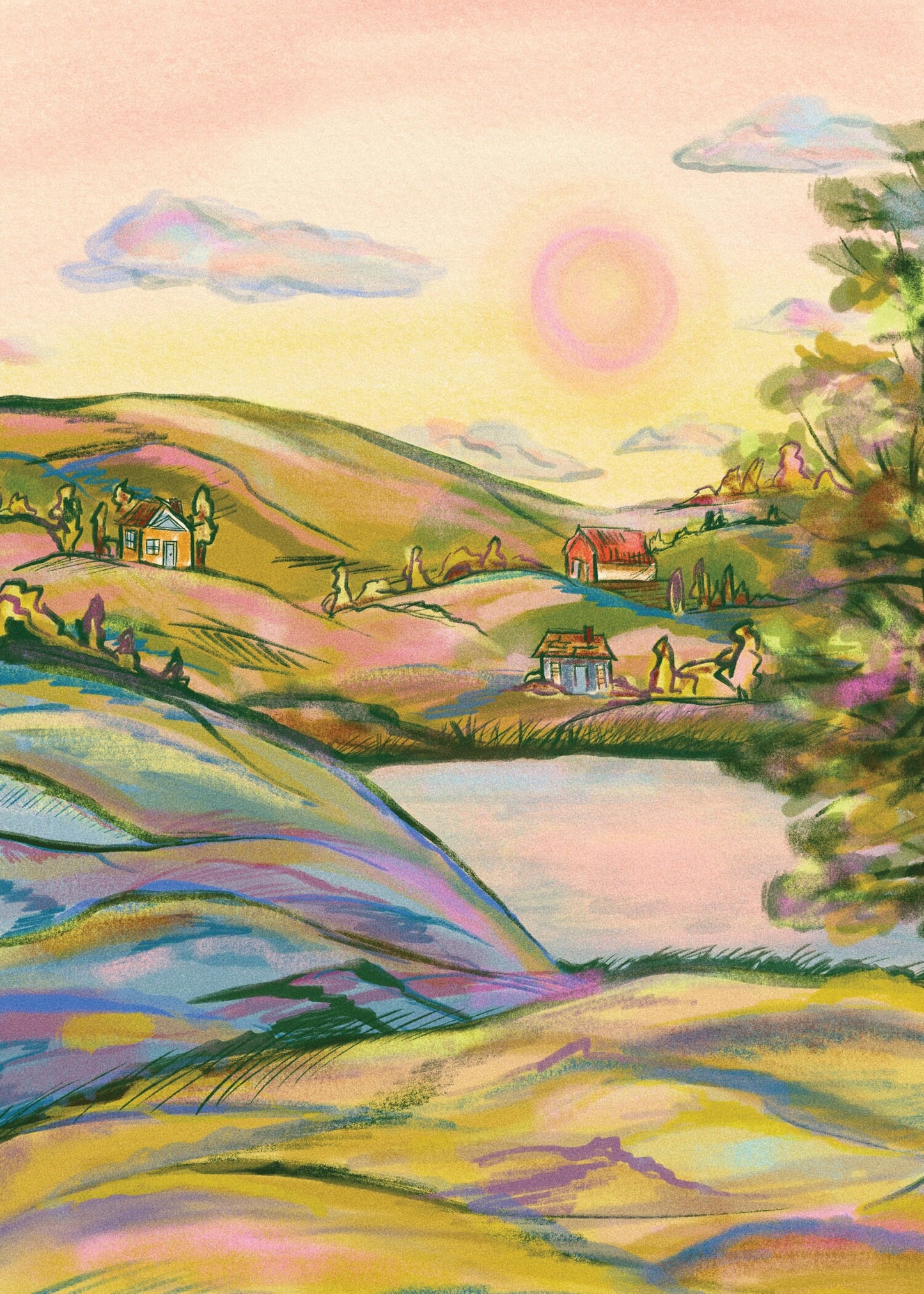 Pastel Hills | 5x7 Print | Digital Drawing