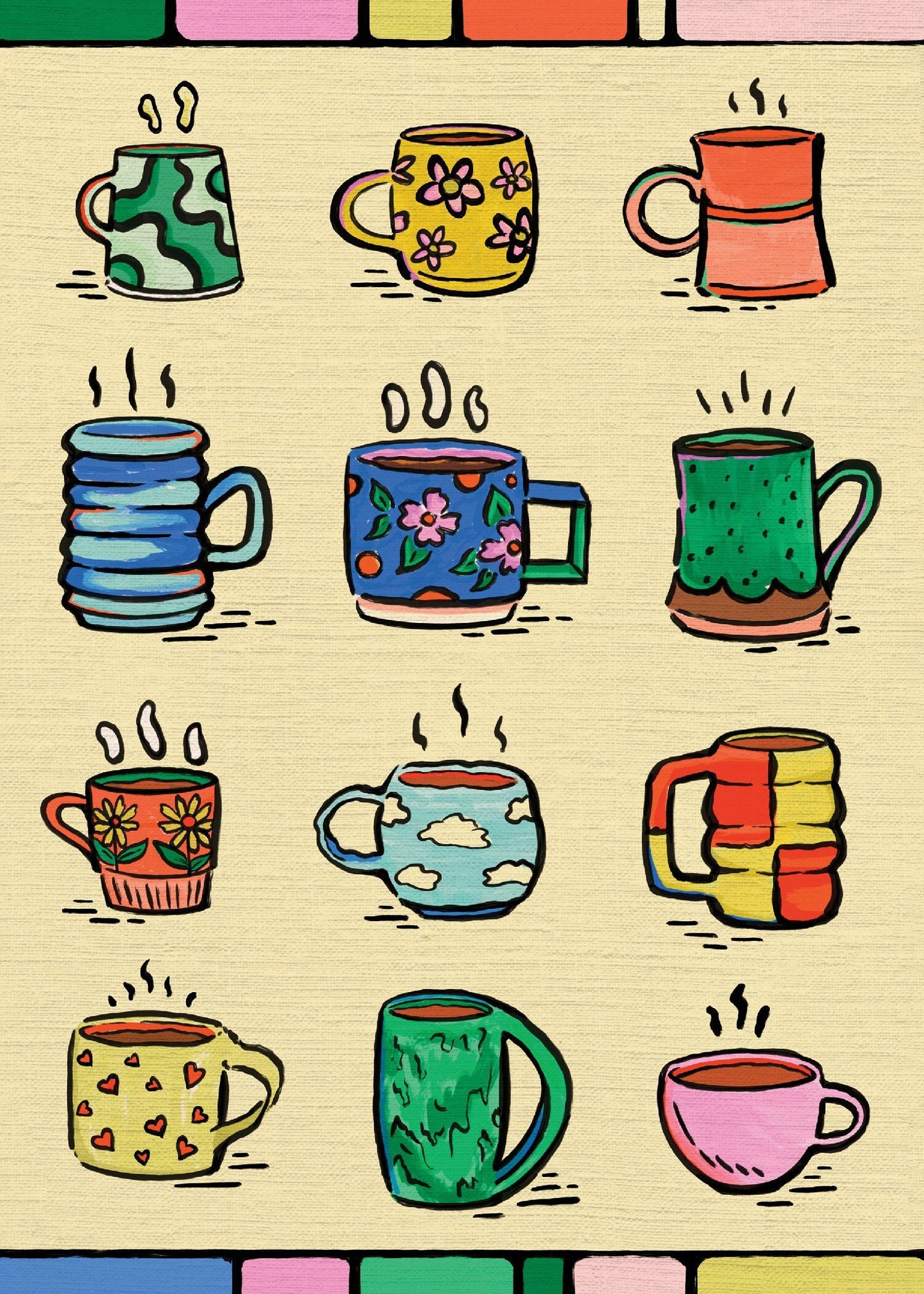 Mugs Mugs Mugs! | 5x7 Print | Digital Drawing