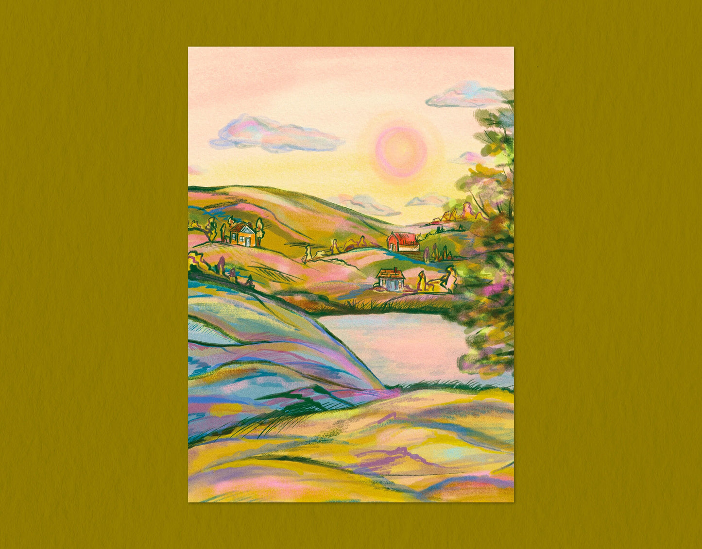 Pastel Hills | 5x7 Print | Digital Drawing